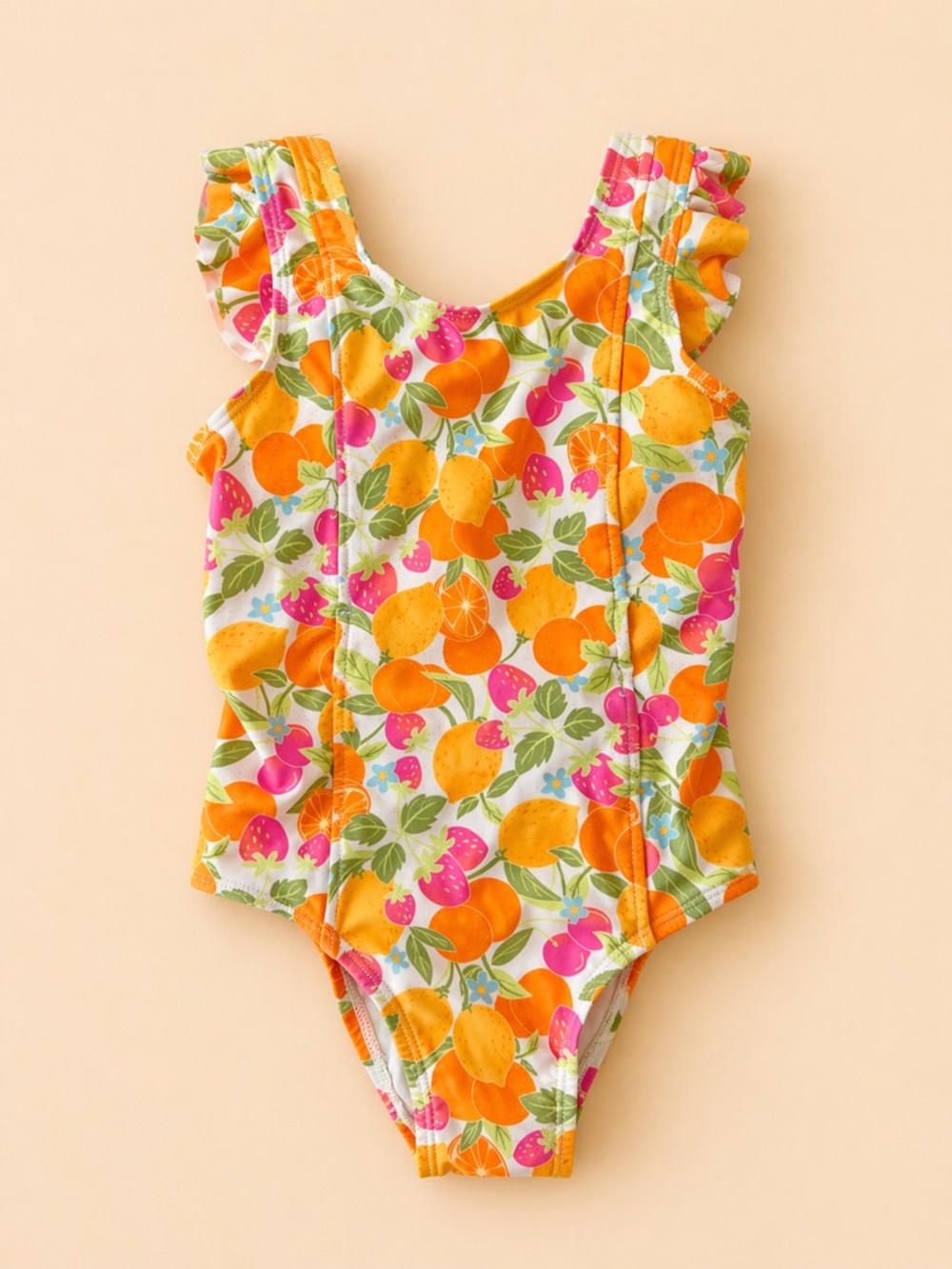 3/$20 ADAPTIVE Girls' Swimsuit with Orange, Pink, Green & Blue Fruit Print / 4T